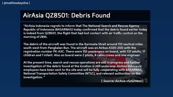 Thông báo chính thức về các vật thể được tìm thấy từ máy bay của Airsia