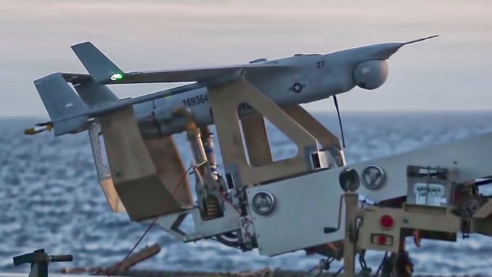 RQ-21A Blackjack Drone Launch Aboard USS San Diego
