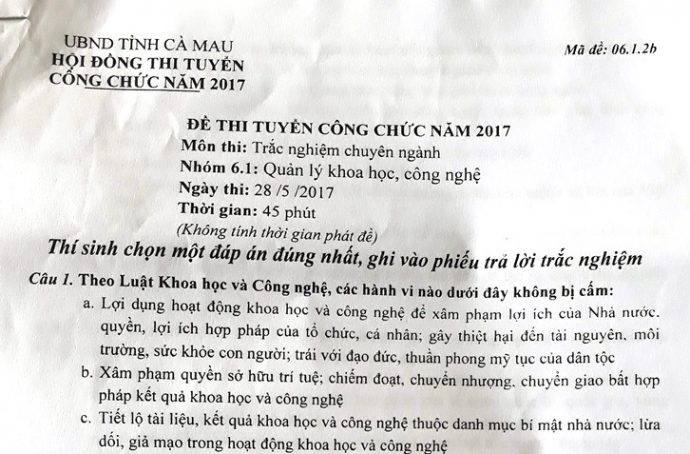 đề thi tuyển công chức ở Cà Mau