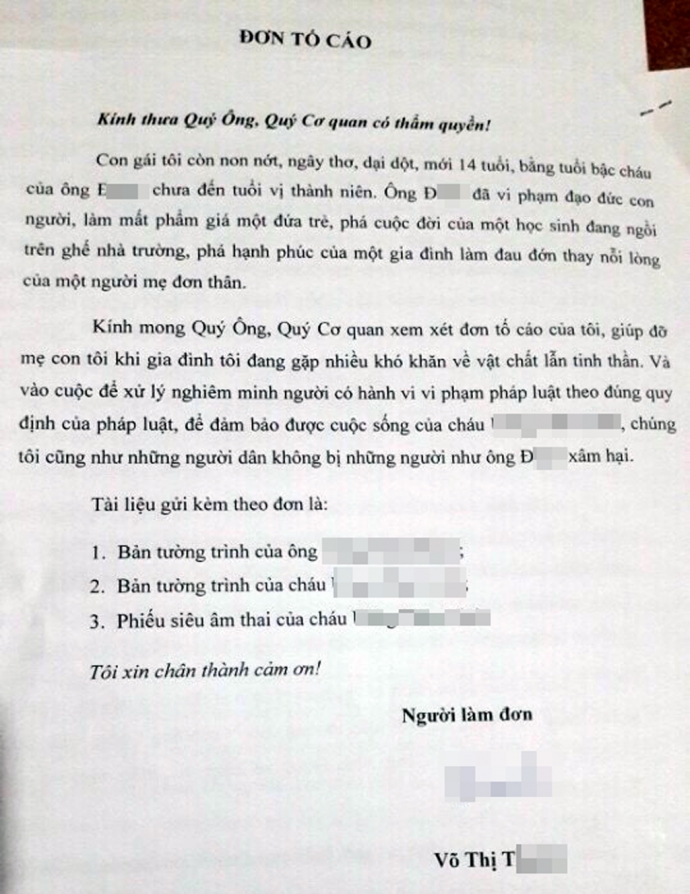 Nữ sinh lớp 9 tố ông lão 70 tuổi làm mình có thai 