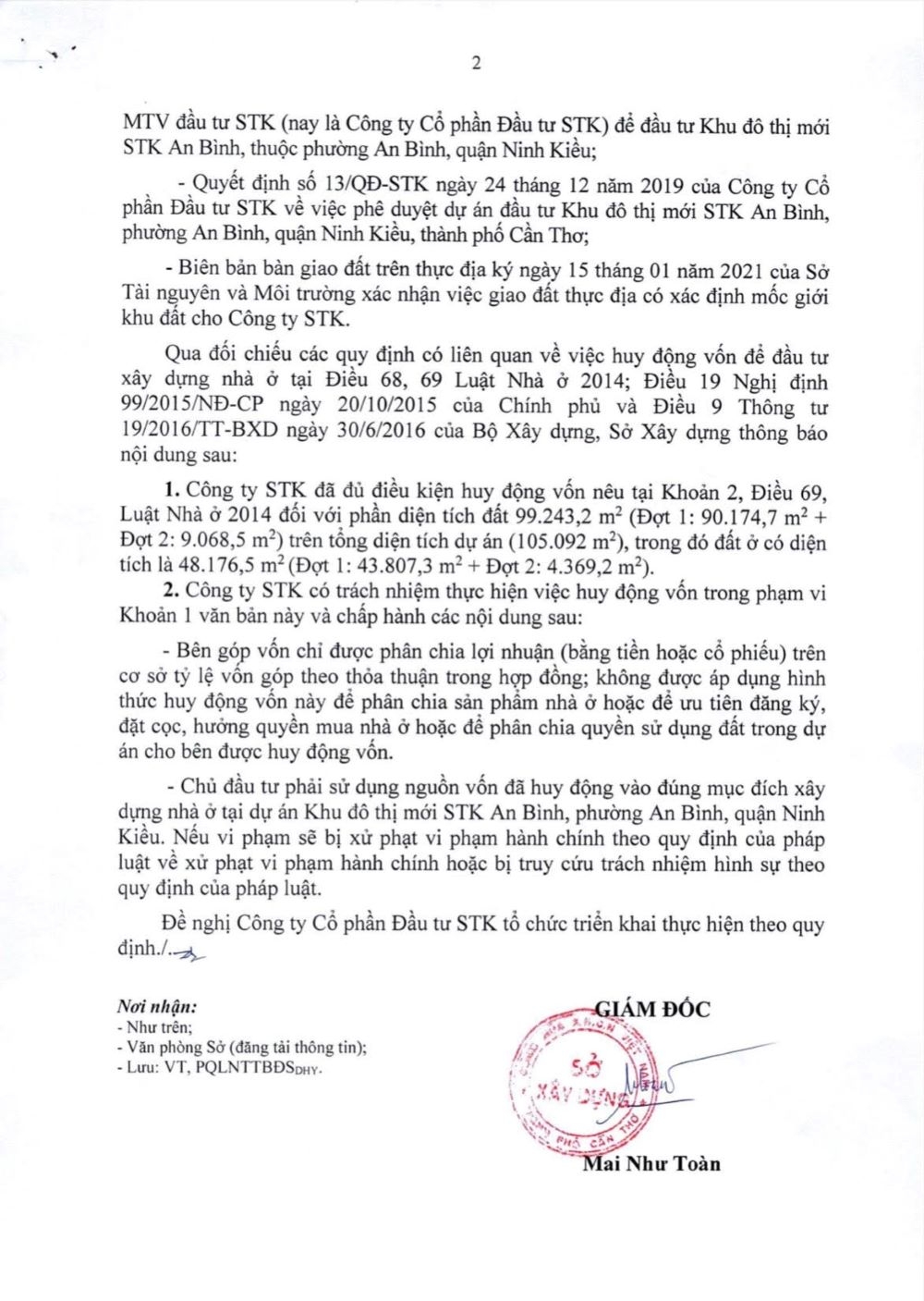 can tho cong ty co phan dau tu stk du dieu kien huy dong von dau tu xay dung nha o khu do thi moi stk an binh