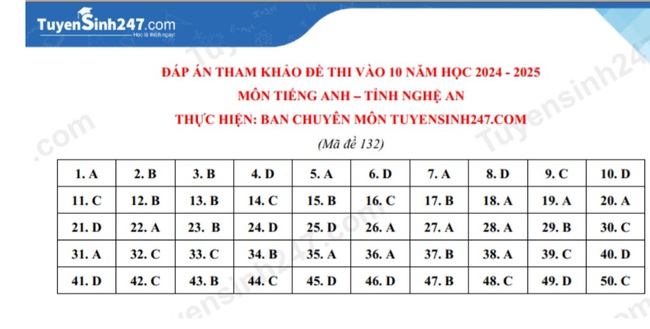 Đáp án đề thi tuyển sinh lớp 10 môn Tiếng Anh Nghệ An năm 2024- Ảnh 2.