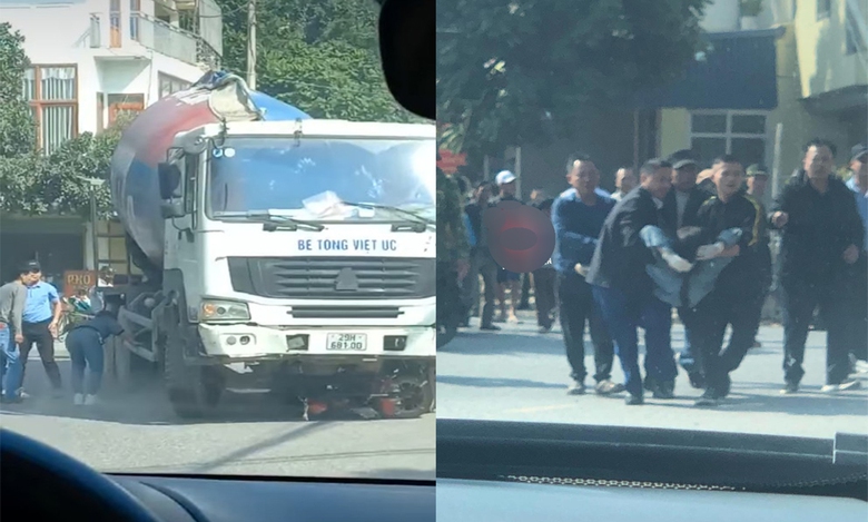 Hưng Y&ecirc;n: H&agrave;ng chục người b&ograve; v&agrave;o gầm xe b&ecirc; t&ocirc;ng để k&eacute;o người phụ nữ ra, đưa đi cấp cứu - Ảnh 1.