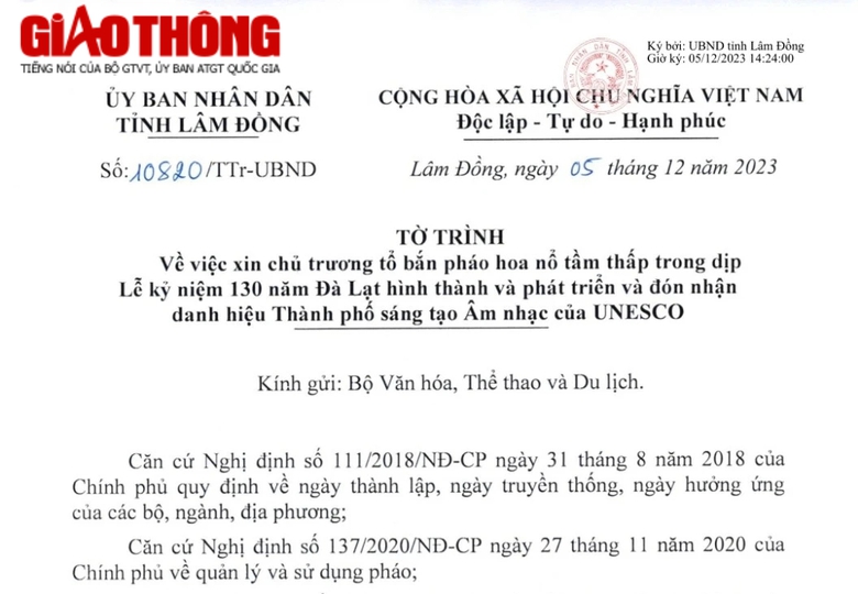 L&acirc;m Đồng xin bắn ph&aacute;o hoa nổ tầm thấp dịp Lễ kỷ niệm 130 năm Đ&agrave; Lạt - Ảnh 2.