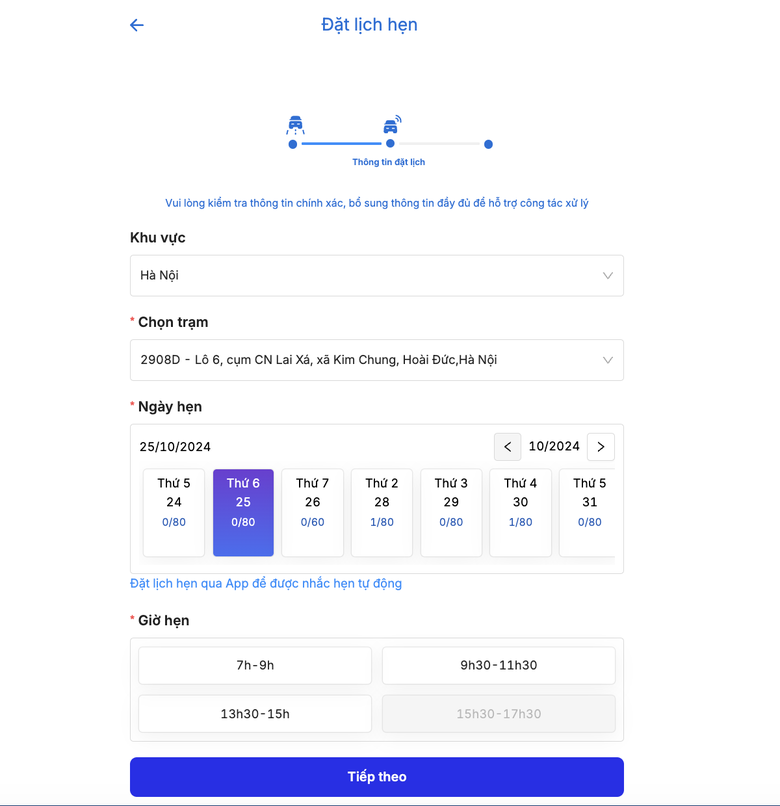 Đặt lịch hẹn đăng kiểm trực tuyến thế nào?- Ảnh 6. Đặt lịch hẹn đăng kiểm trực tuyến thế nào?- Ảnh 6.