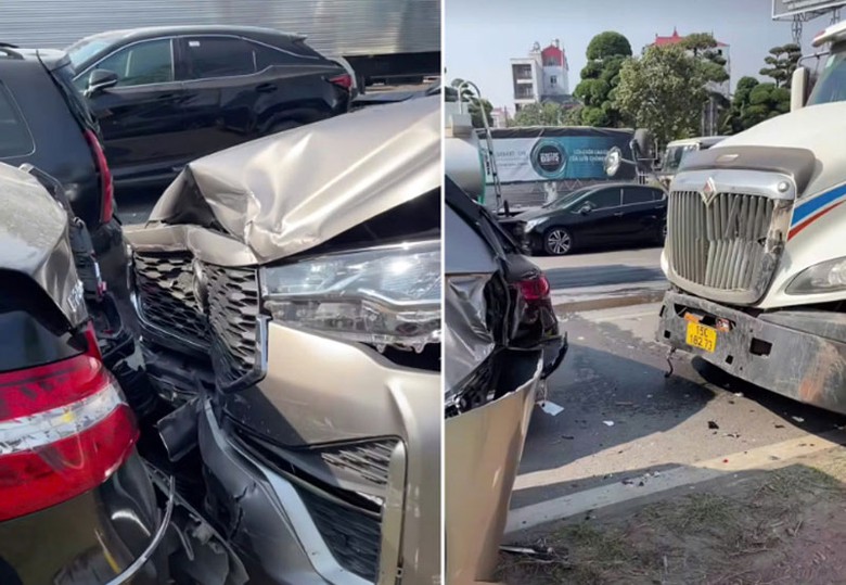 Hiện trường tai nạn liên hoàn khiến nhiều ô tô hạng sang hư hỏng. Hiện trường tai nạn liên hoàn khiến nhiều ô tô hạng sang hư hỏng.