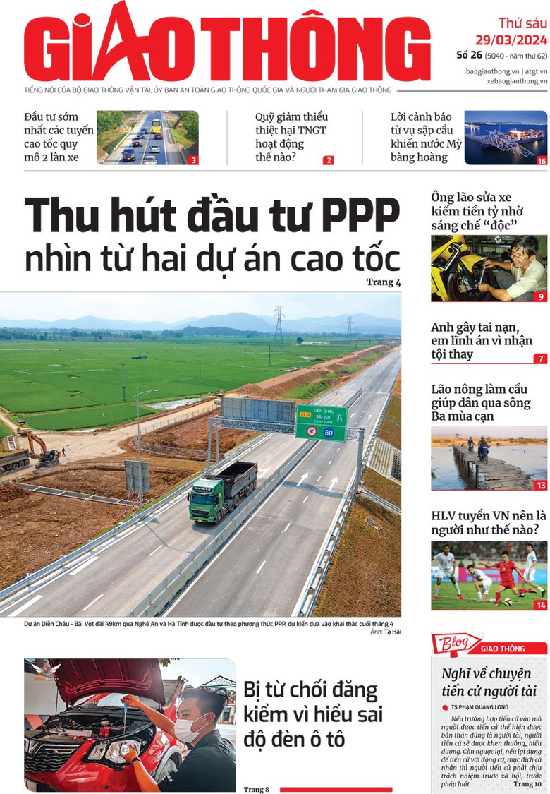 Trang nhất B&aacute;o Giao th&ocirc;ng số 26 ra ng&agrave;y 29/3/2024.
