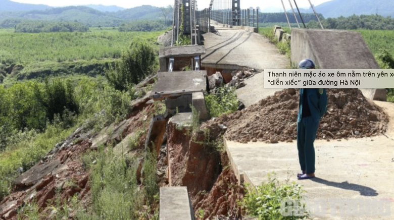 Cầu treo bất ngờ đổ sập khi đang khắc phục sạt lở mố- Ảnh 2.