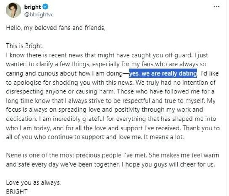 Nam thần h&agrave;ng đầu Th&aacute;i Lan "Bright" x&aacute;c nhận hẹn h&ograve; nữ ch&iacute;nh "Lật mặt" Nene- Ảnh 2.