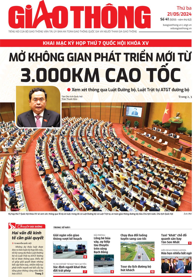 Trang nhất B&aacute;o Giao th&ocirc;ng số 41 ra ng&agrave;y 21/5/2024.