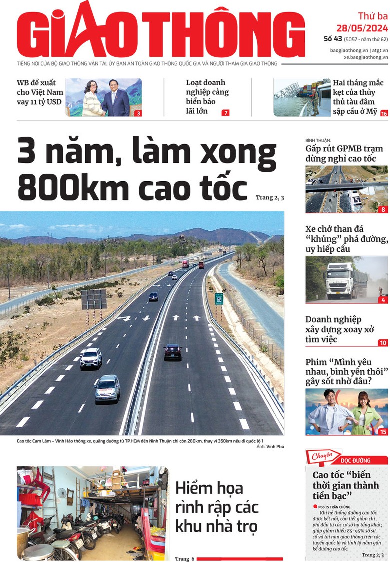 Trang nhất B&aacute;o Giao th&ocirc;ng số 43 ra ng&agrave;y 28/5/2024.