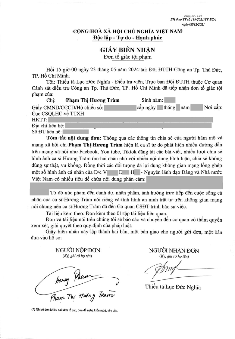 Hương Tr&agrave;m viết g&igrave; trong đơn tố c&aacute;o gửi C&ocirc;ng an th&agrave;nh phố Thủ Đức?- Ảnh 2.