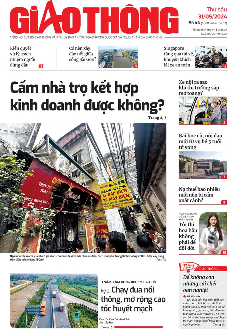 Trang nhất B&aacute;o Giao th&ocirc;ng số 44 ra ng&agrave;y 31/5/2024.