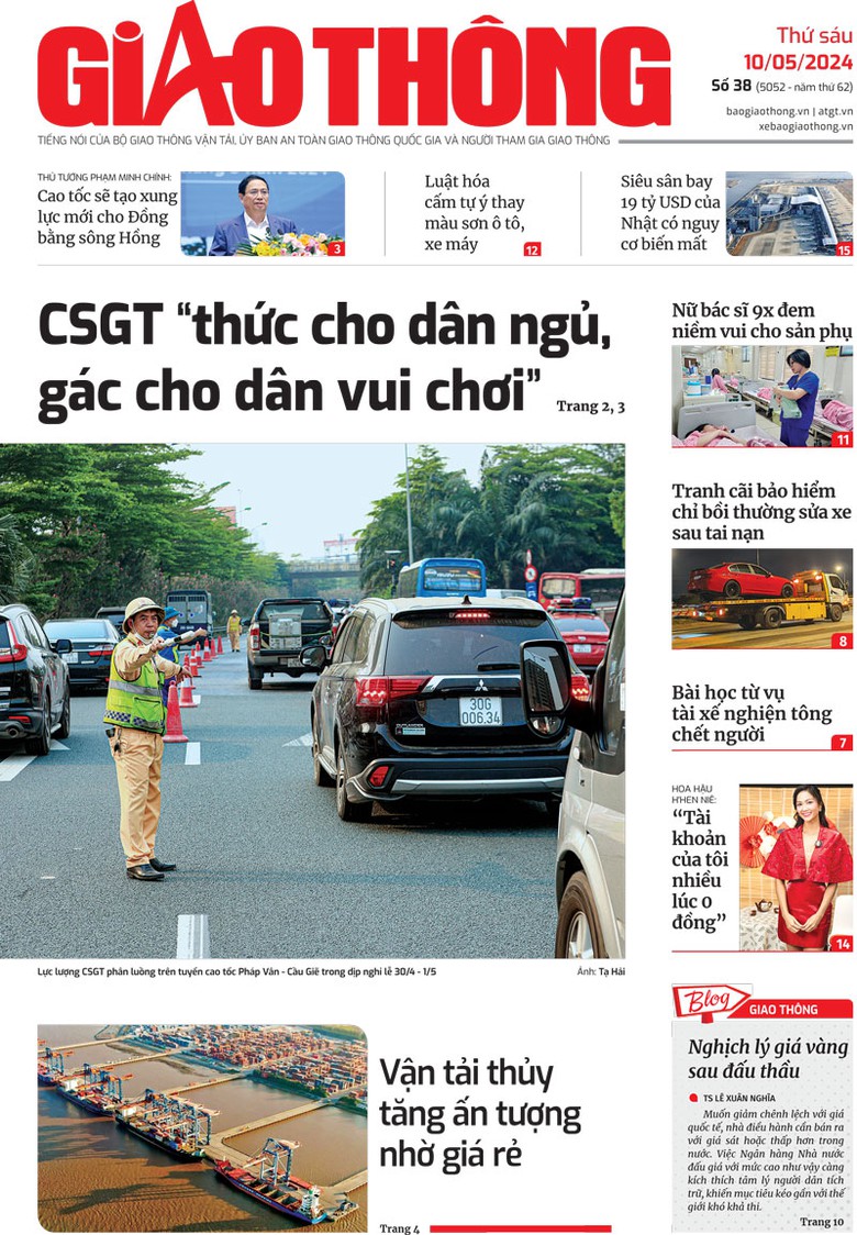 Trang nhất B&aacute;o Giao th&ocirc;ng số 38 ra ng&agrave;y 10/5/2024.
