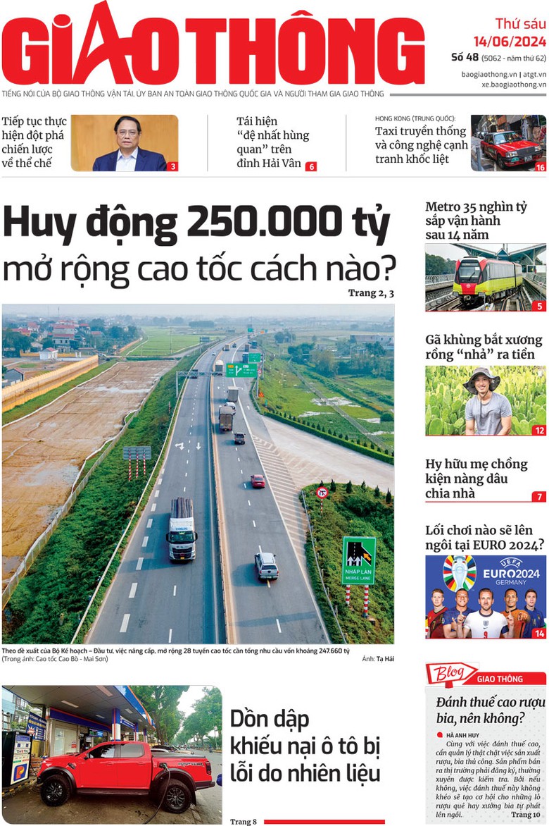 Trang nhất B&aacute;o Giao th&ocirc;ng số 48 ra ng&agrave;y 14/6/2024.