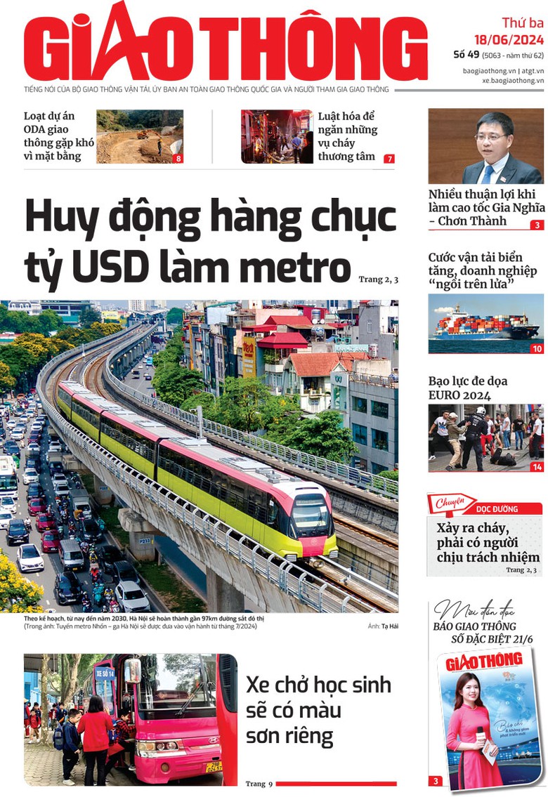 Trang nhất B&aacute;o Giao th&ocirc;ng số 49 ra ng&agrave;y 18/6/2024.
