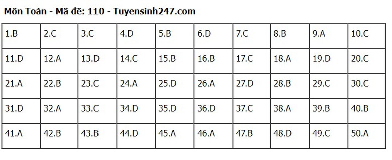 Đ&aacute;p &aacute;n m&ocirc;n To&aacute;n THPT 2024 tất cả 24 m&atilde; đề chuẩn nhanh nhất- Ảnh 10.