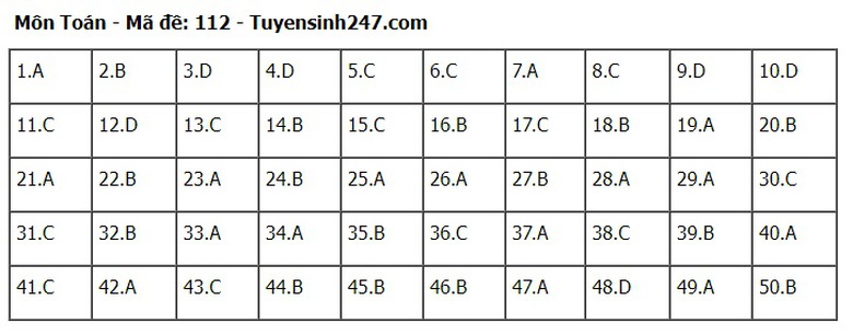 Đ&aacute;p &aacute;n m&ocirc;n To&aacute;n THPT 2024 tất cả 24 m&atilde; đề chuẩn nhanh nhất- Ảnh 12.