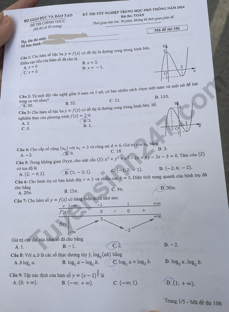 Đề thi m&ocirc;n To&aacute;n THPT 2024 tất cả 24 m&atilde; đề nhanh nhất- Ảnh 7.