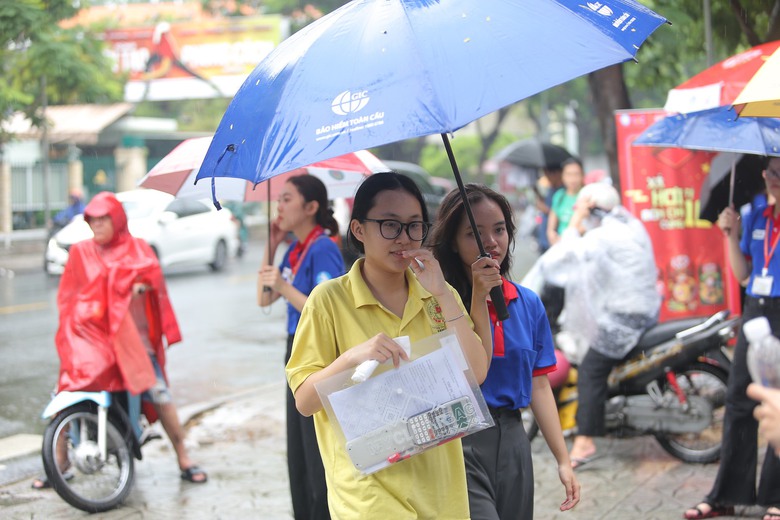 Th&iacute; sinh đội mưa tất tả tới điểm thi tốt nghiệp THPT ở TP.HCM- Ảnh 2.
