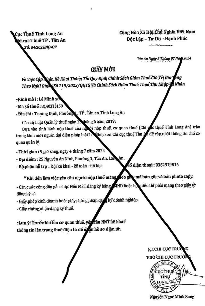 Long An: C&ocirc;ng an v&agrave;o cuộc điều tra vụ giả mạo giấy mời cơ quan thuế- Ảnh 1.