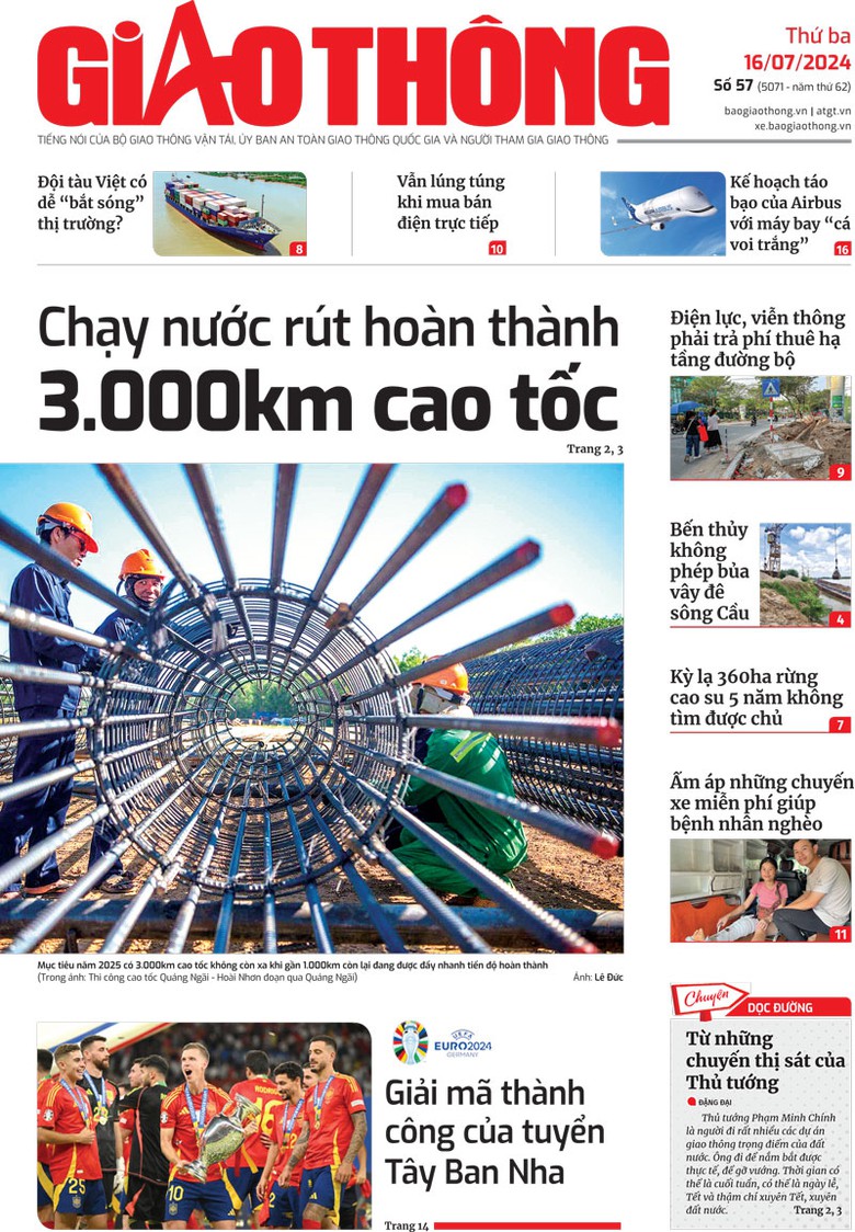 Trang nhất B&aacute;o Giao th&ocirc;ng số 57 ra ng&agrave;y 16/7/2024.