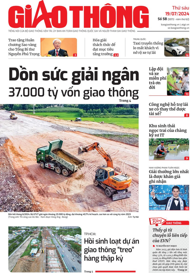 Trang nhất B&aacute;o Giao th&ocirc;ng số 58 ra ng&agrave;y 19/7/2024.