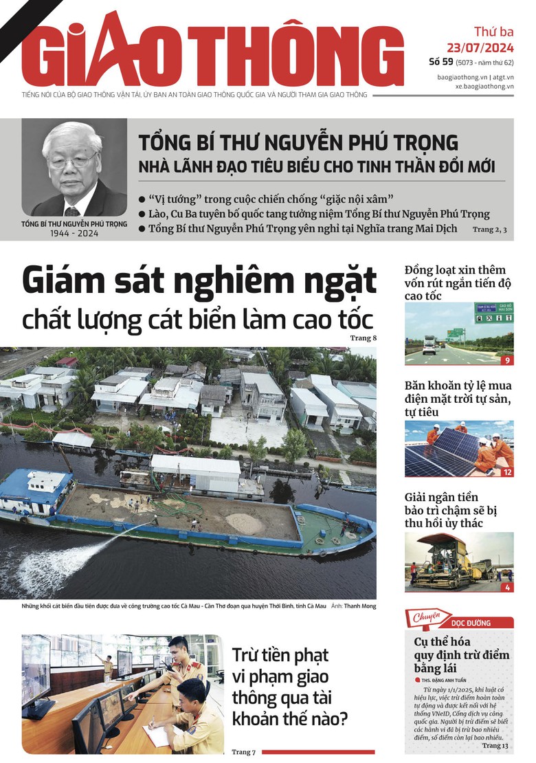 Trang nhất B&aacute;o Giao th&ocirc;ng số 59 ra ng&agrave;y 23/7/2024.