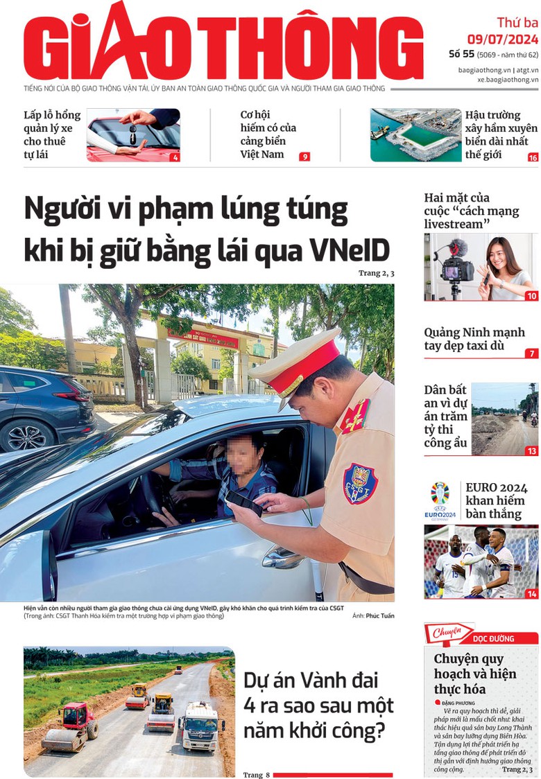 Trang nhất B&aacute;o Giao th&ocirc;ng số 55 ra ng&agrave;y 9/7/2024.