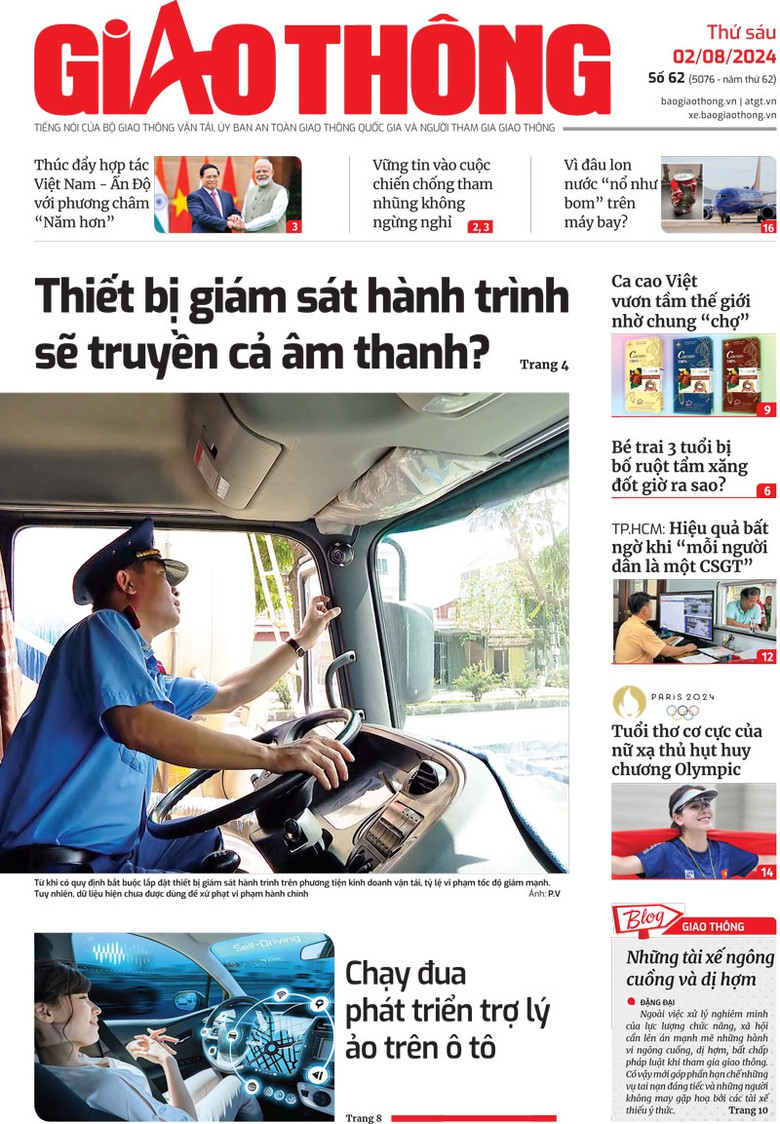 Trang nhất B&aacute;o Giao th&ocirc;ng số 62 ra ng&agrave;y 2/8/2024.