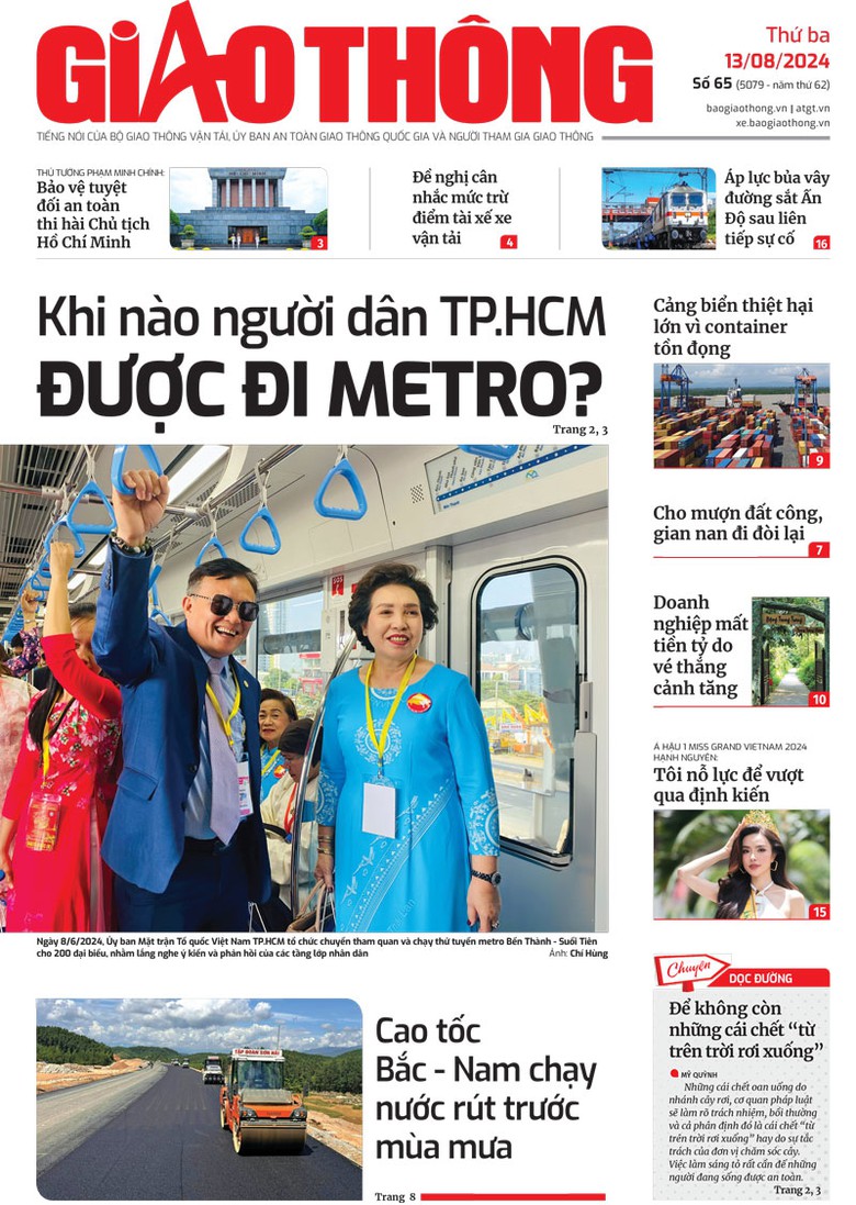 Trang nhất B&aacute;o Giao th&ocirc;ng số 65 ra ng&agrave;y 13/8/2024.