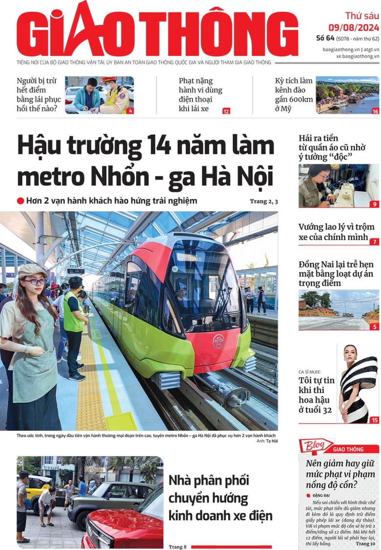 Trang nhất B&aacute;o Giao th&ocirc;ng số 64 ra ng&agrave;y 9/8/2024.