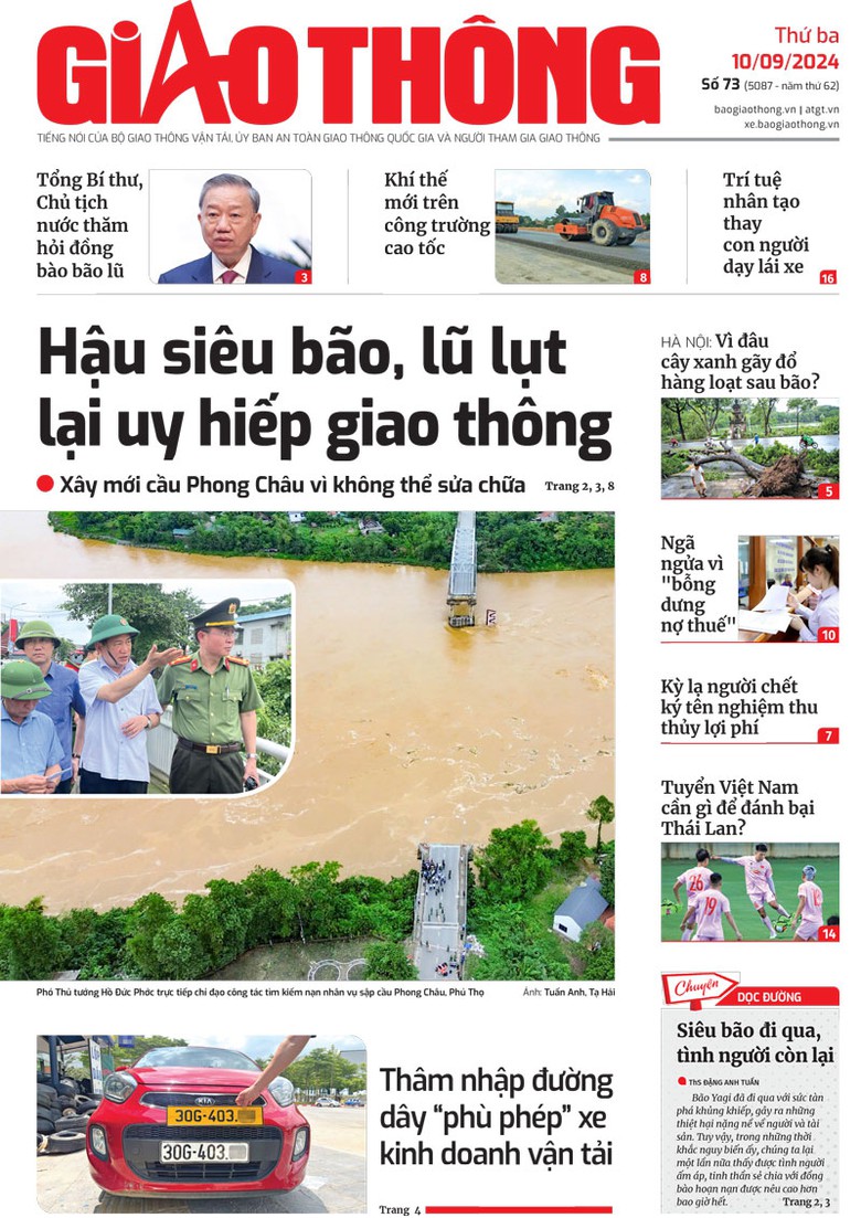 Trang nhất B&aacute;o Giao th&ocirc;ng số 73 ra ng&agrave;y 10/9/2024.