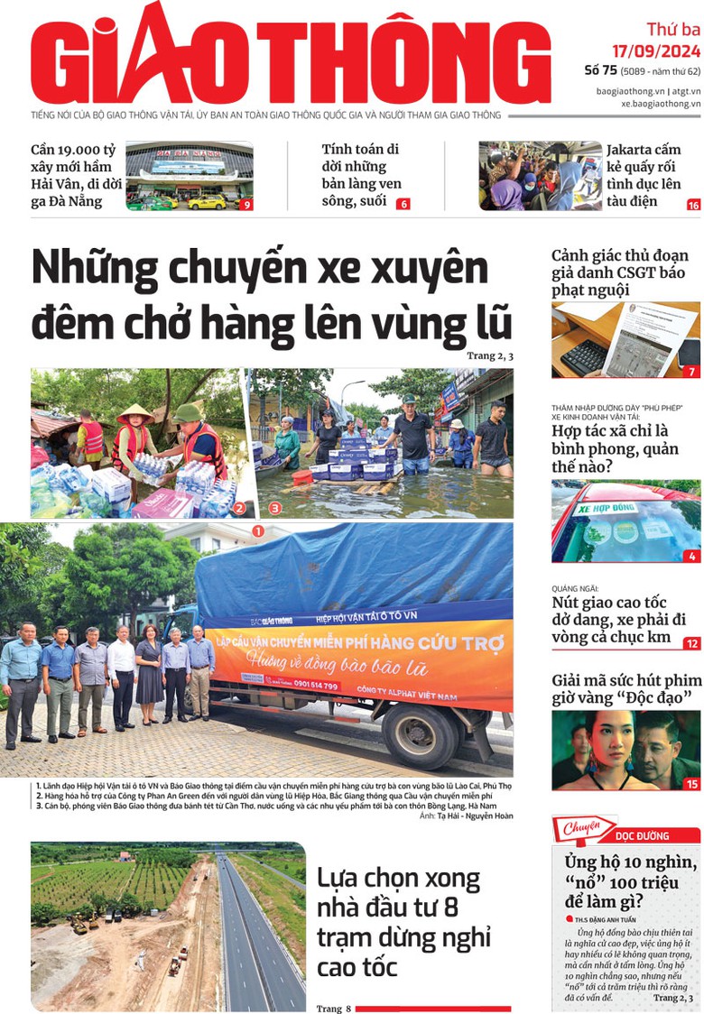 Trang nhất B&aacute;o Giao th&ocirc;ng số 75 ra ng&agrave;y 17/9/2024.