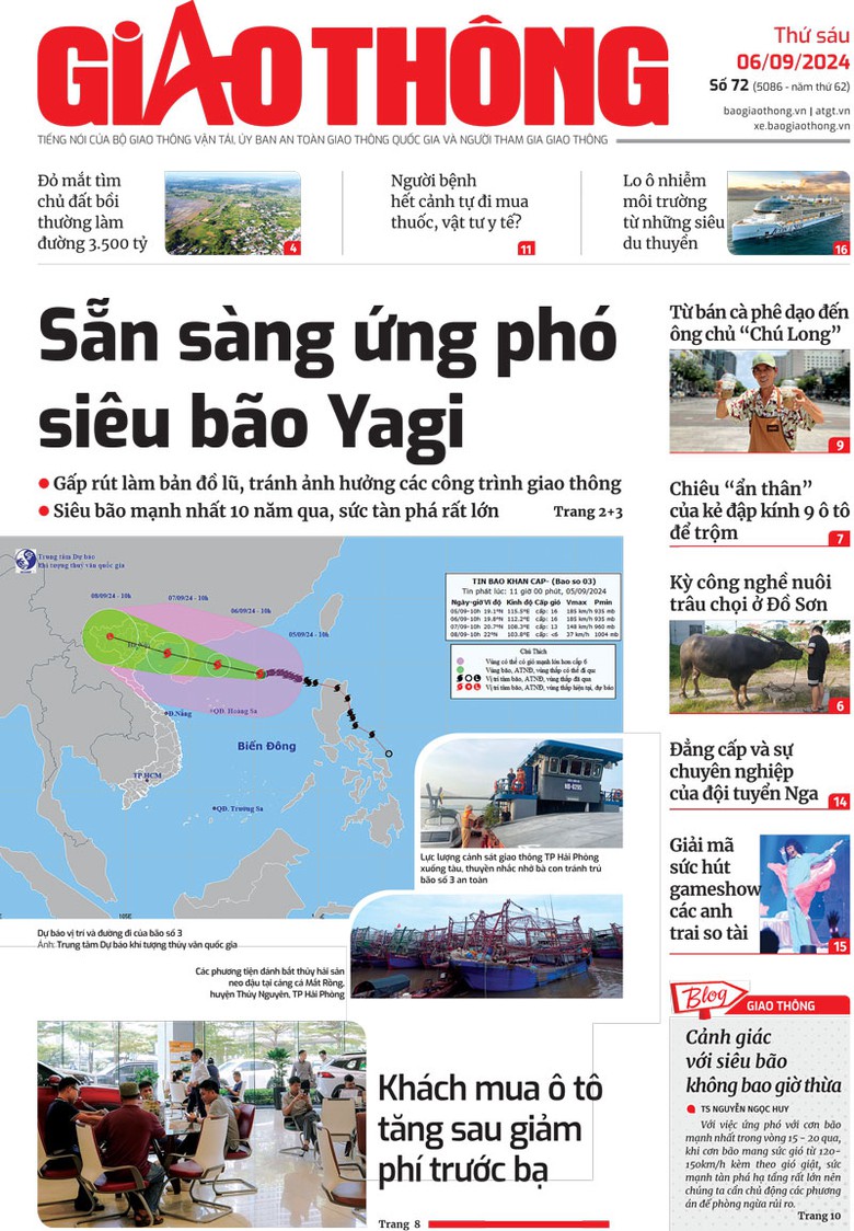 Trang nhất B&aacute;o Giao th&ocirc;ng số 72 ra ng&agrave;y 6/9/2024.