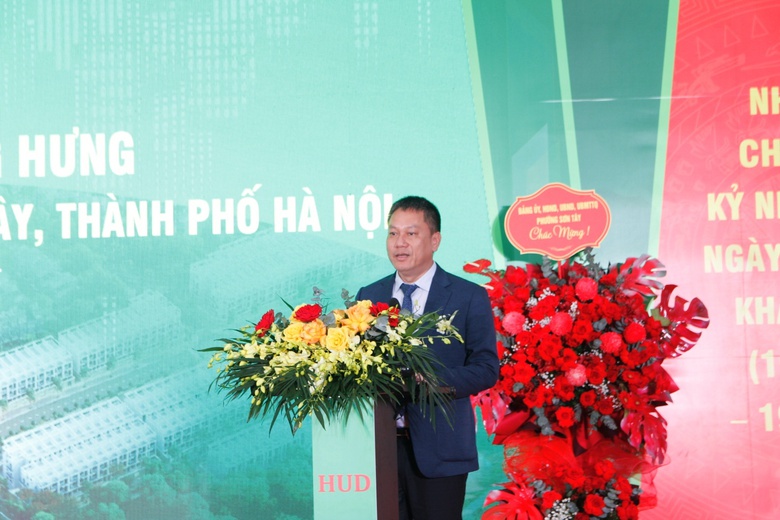 &Ocirc;ng Đậu Minh Thanh, Chủ tịch Hội đồng th&agrave;nh vi&ecirc;n HUD cam kết, Tổng c&ocirc;ng ty sẽ tập trung nguồn lực để ho&agrave;n th&agrave;nh dự &aacute;n NƠXH Trung Hưng trong thời gian sớm nhất, đảm bảo chất lượng tốt nhất.