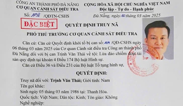 C&ocirc;ng an Đ&agrave; Nẵng truy n&atilde; đặc biệt đối tượng li&ecirc;n quan đường d&acirc;y lừa đảo của Ph&oacute; Đức Nam- Ảnh 1.