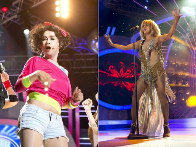 Minh Thuận cũng l&agrave; một trong những nghệ sĩ để lại ấn tượng mạnh với c&ocirc;ng ch&uacute;ng khi giả g&aacute;i trong chương tr&igrave;nh Gương mặt th&acirc;n quen khi ho&aacute; th&acirc;n ca sĩ Thu Minh trong ca kh&uacute;c Taxi v&agrave; Tina Turner tr&igrave;nh diễn ca kh&uacute;c Proud Mary.