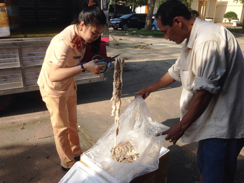 Bắt- giữ- xe- tải- chở -1,6 -tấn- nội- tạng- bốc- 