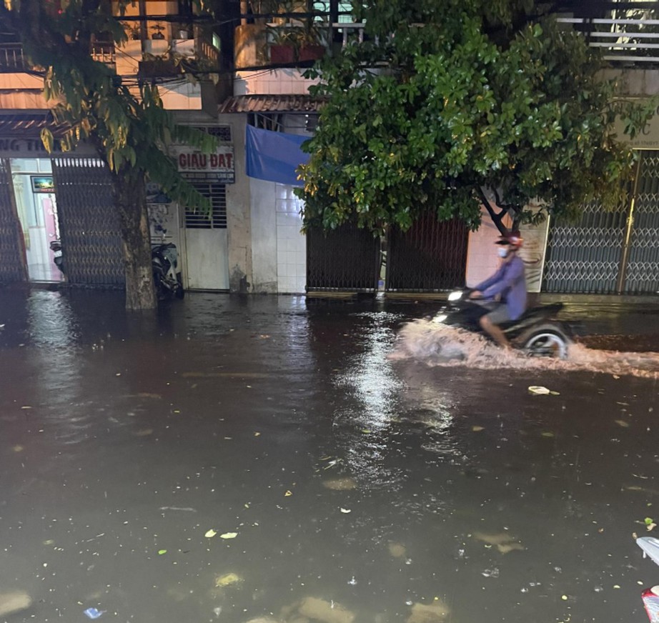 Nhiều tuyến đường ở Quy Nhơn ngập trong nước, người dân bì bỏm dắt xe chết máy - Ảnh 2.