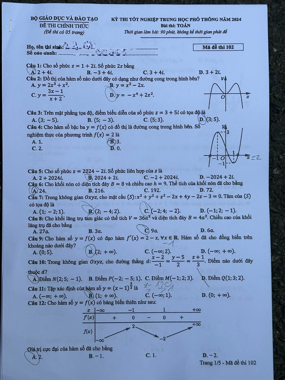 Đề thi môn Toán THPT 2024 tất cả 24 mã đề nhanh nhất- Ảnh 1.