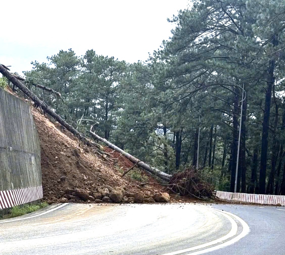 Lâm Đồng: Sạt lở lớn trên đèo Prenn, tạm ngưng lưu thông hai chiều- Ảnh 1.