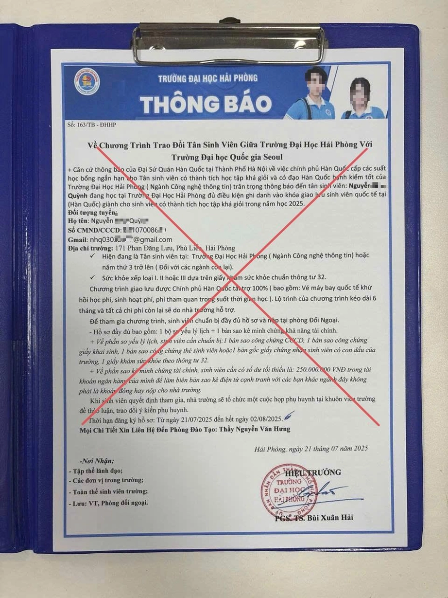 Giả mạo Trường Đại học Hải Phòng tuyển tân sinh viên đi trao đổi tại Hàn Quốc- Ảnh 1.