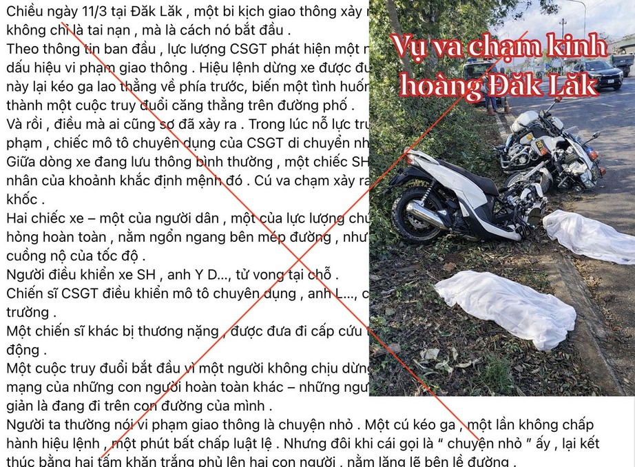 Đắk Lắk: X&aacute;c minh, xử l&yacute; th&ocirc;ng tin sai sự thật về vụ CSGT truy đuổi l&agrave;m hai người tử vong- Ảnh 1.