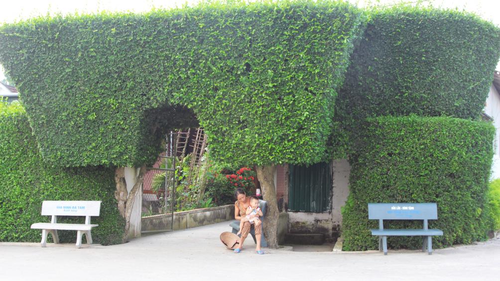 Ngoài hình hộp, vuông thì các cổng nhà ở Tùng Ảnh còn có những đường cong mềm mại