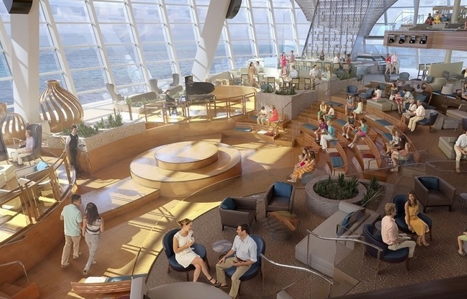 Không gian chung bên trong du thuyền. Tối 28/5, tàu kết thúc lịch khám phá tại Việt Nam, tiếp tục đi Hong Kong và kết thúc hải trình tại Thượng Hải, Trung Quốc vào 3/6