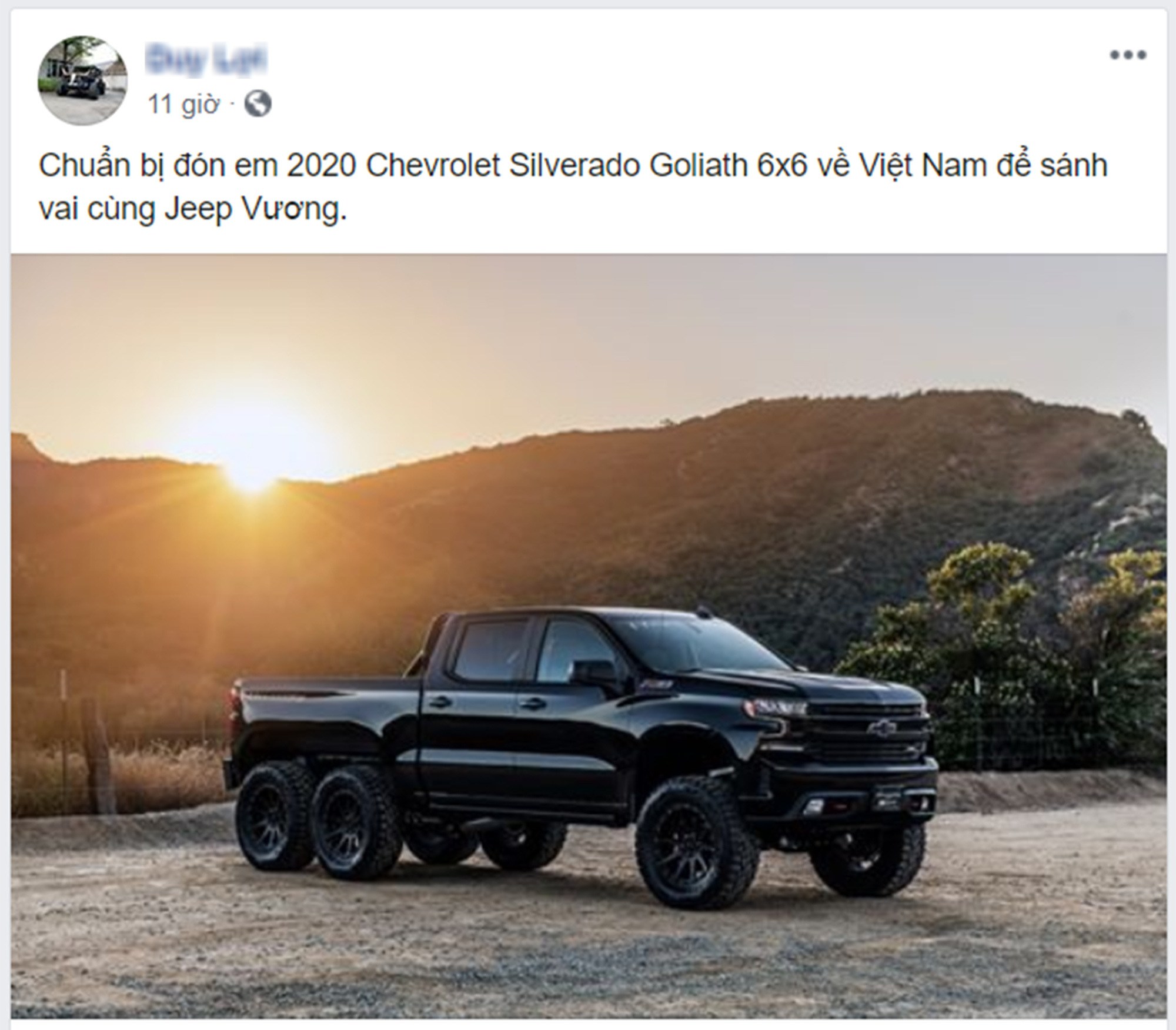 Mới đây, ông chủ võng xếp Duy Lợi chia sẻ thông tin chuẩn bị đón Hennessey Silverado Goliath 6x6 về Việt Nam trong thời gian tới