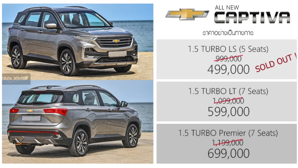 GM Thái Lan quyết định giảm 500.000 baht (372 triệu đồng) cho tất cả các phiên bản Chevrolet Captiva 2020 mới 1.5L như TURBO LS / LT và Premier