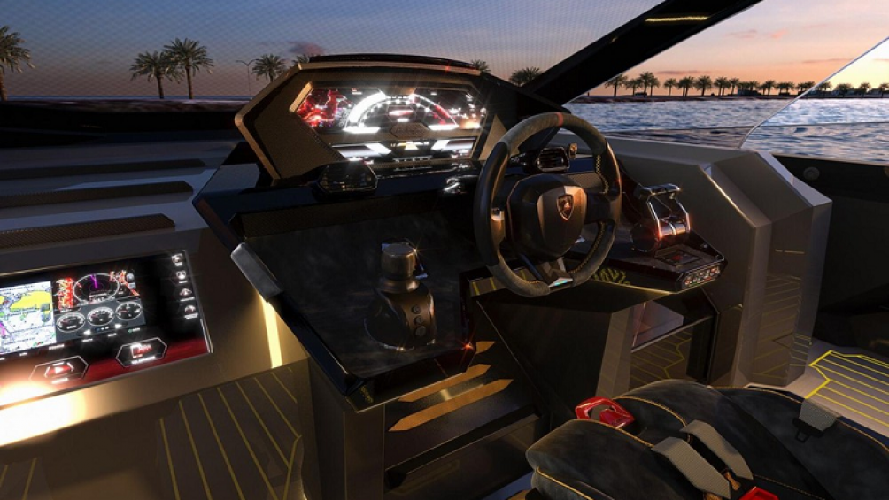 Bảng đồng hồ trên tàu trông giống một khoang lái xe Lamborghini, tích hợp tất cả hệ thống điều khiển và điều hướng