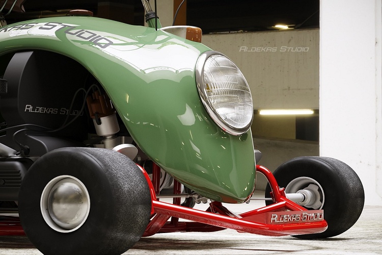 Bộ khung màu đỏ tươi là lựa chọn khiến chiếc xe trở nên nổi bật khi thân xe được sơn màu xanh ô liu cổ điển